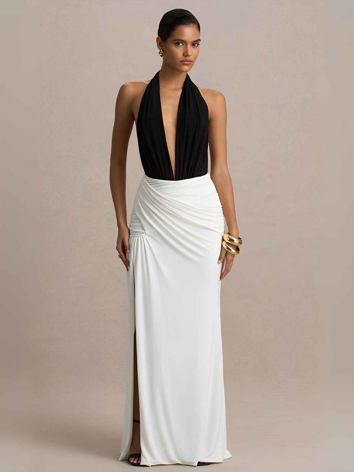 Vestido Longo Preto e Branco Serena Imagem secundária do produto