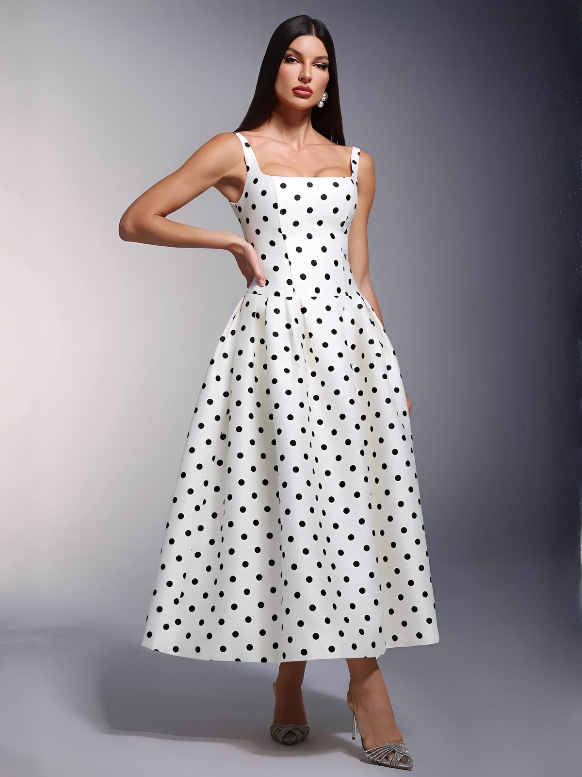 Vestido Midi Preto e Branco Blomma Imagem secundária do produto