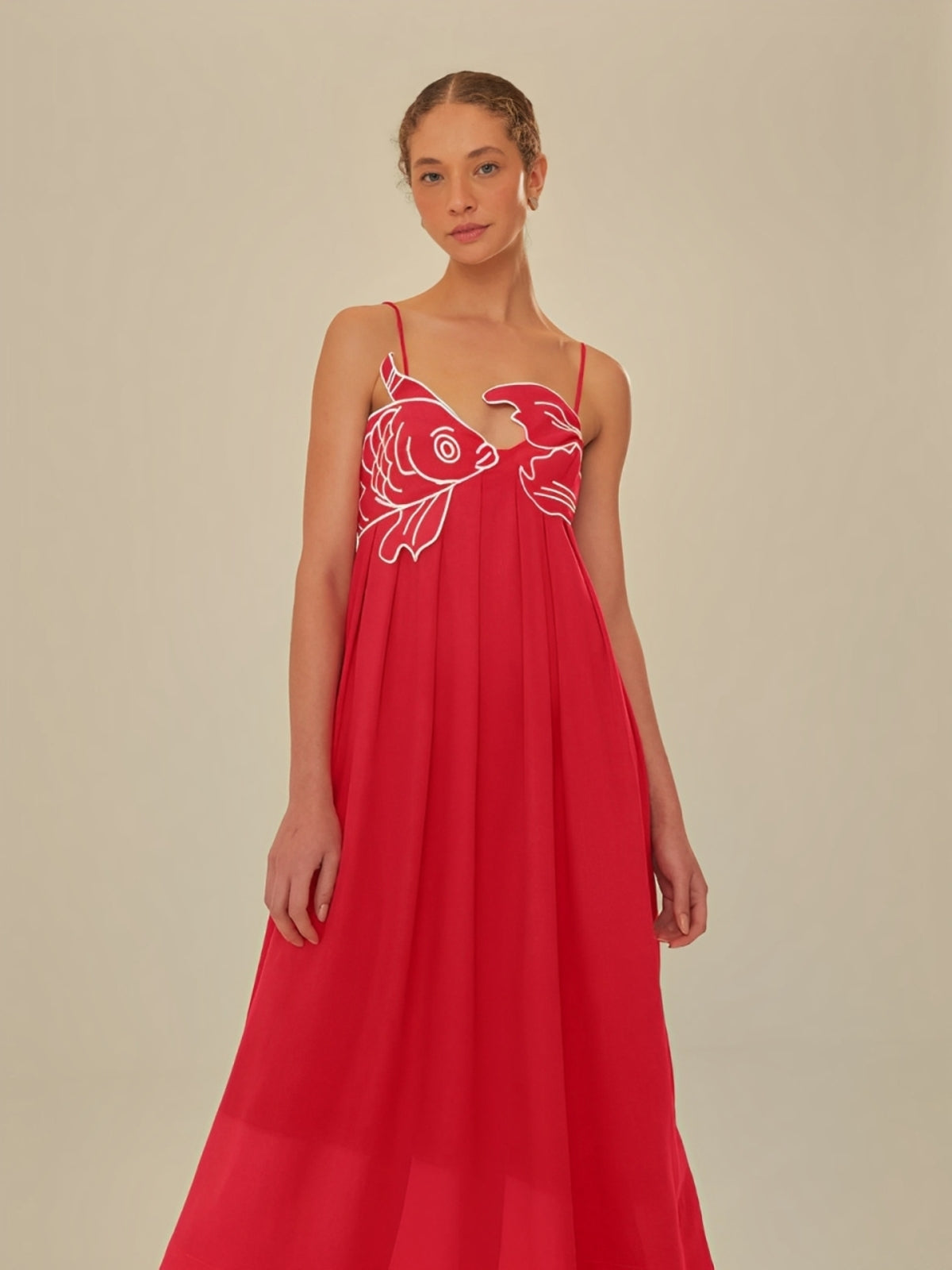 Vestido Midi Vermelho Carpa Imagem secundária do produto