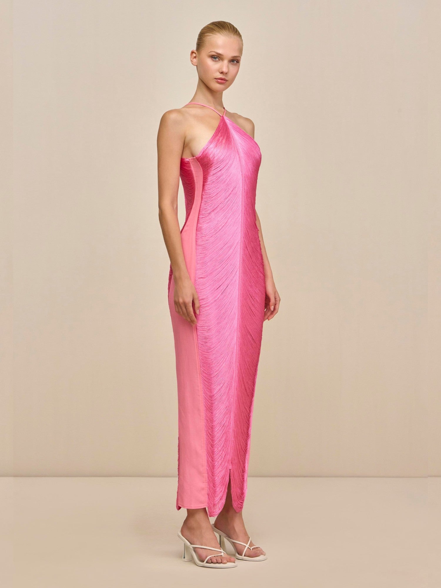 Vestido Midi Rosa Noite De Glamour Imagem secundária do produto